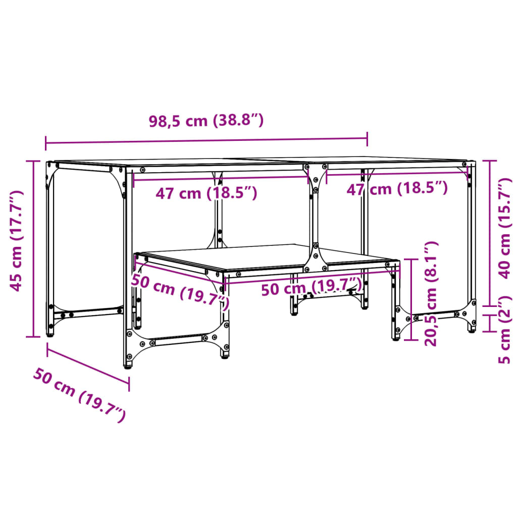 Măsuță de cafea cu blat sticlă transparentă 98,5x50x45 cm oțel