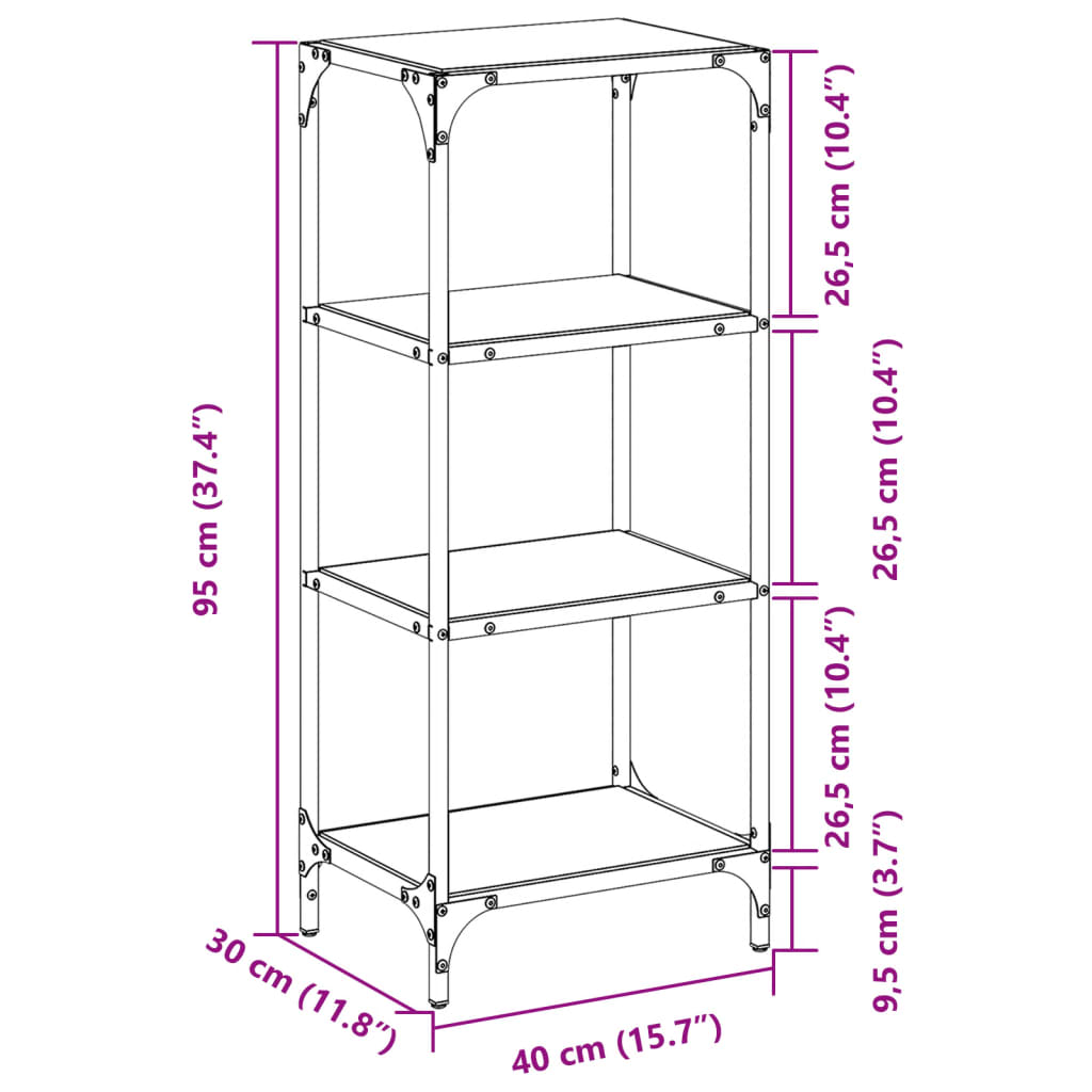 Suport depozitare blat din sticlă transparentă 40x30x95 cm oțel