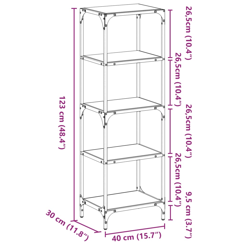 Suport depozitare blat din sticlă transparentă 40x30x123cm oțel