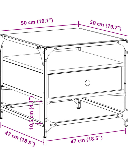 Загрузите изображение в средство просмотра галереи, Măsuță cafea cu blat din sticlă stejar maro 50x50x45 cm oțel
