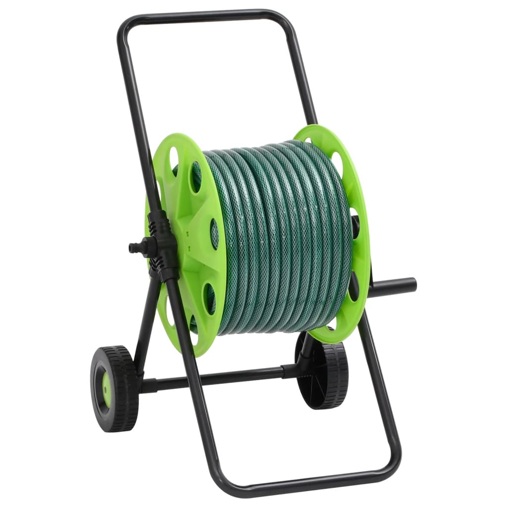 Cărucior tambur furtun verde set racorduri furtun 0,75" 20m PVC