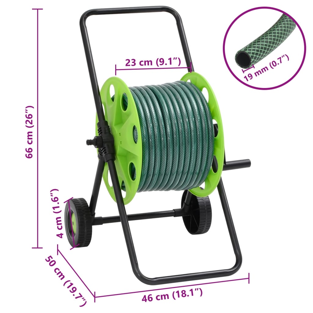 Cărucior tambur furtun verde set racorduri furtun 0,75" 30m PVC