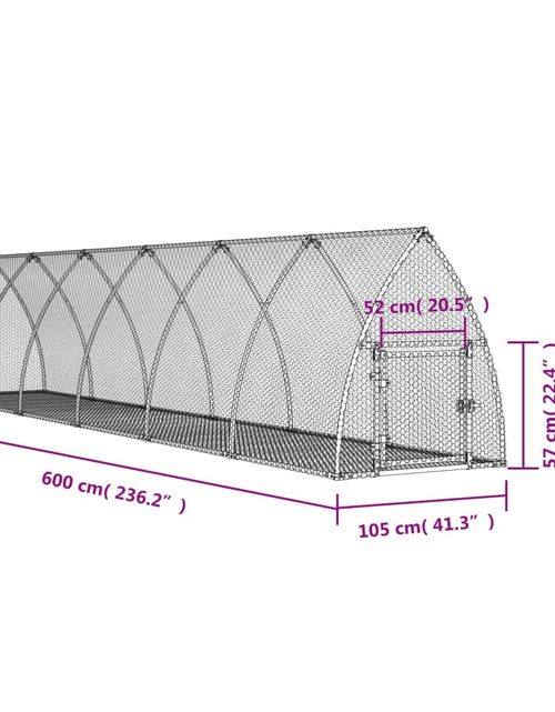 Încărcați imaginea în vizualizatorul Galerie, Cușcă pentru iepuri, argintiu, 600x105x120 cm, oțel galvanizat - Lando
