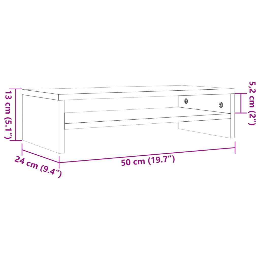 Suport pentru monitor, maro miere, 50x24x13 cm, lemn masiv pin