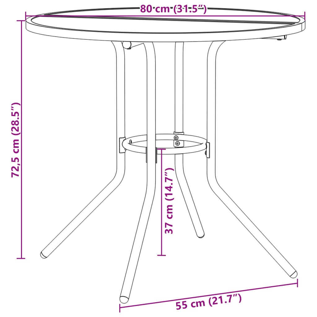 Masă terasă rotundă, antracit, Ø80x72,5 cm oțel vopsit electro.