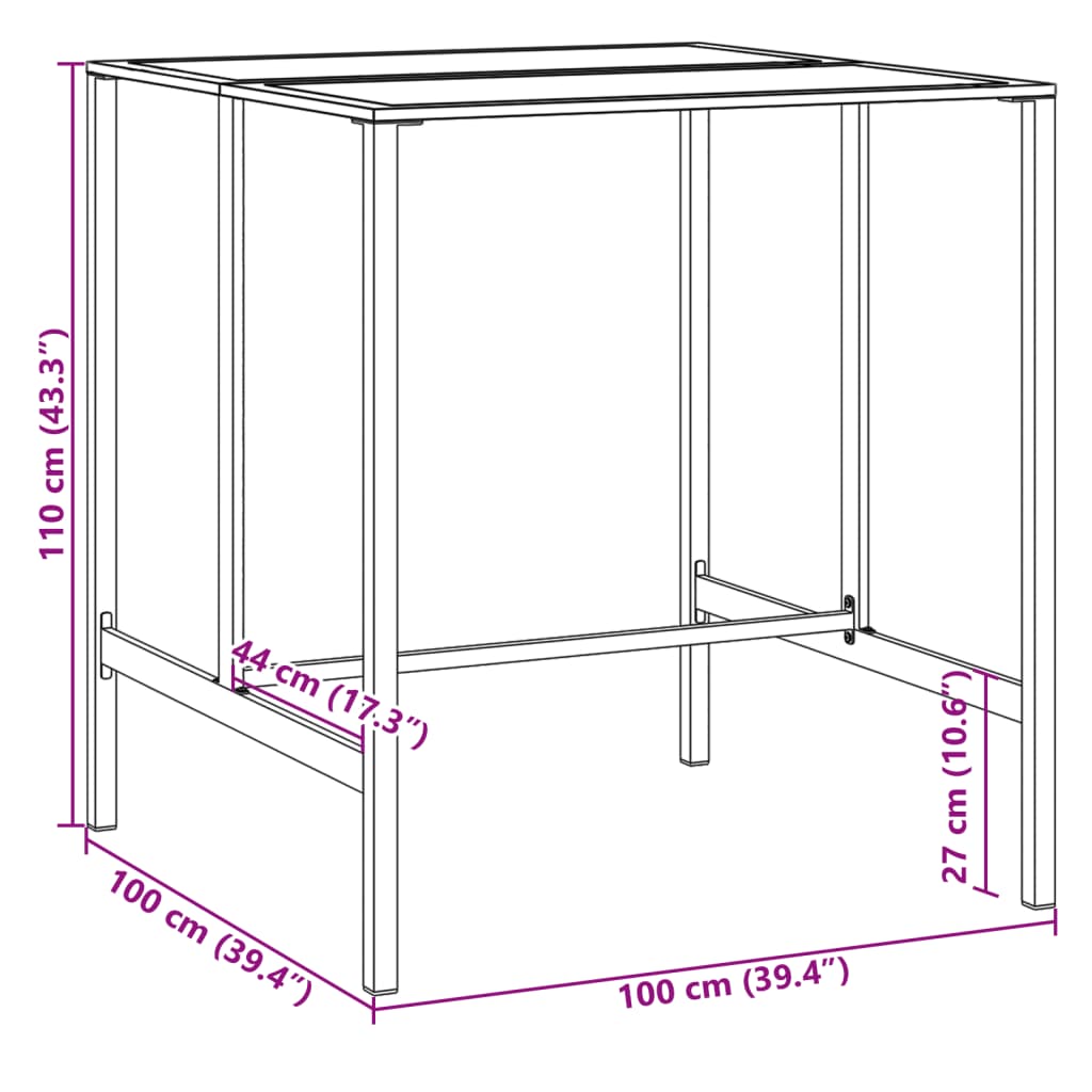 Masă de bar, negru, 100x100x110 cm, oțel vopsit electrostatic