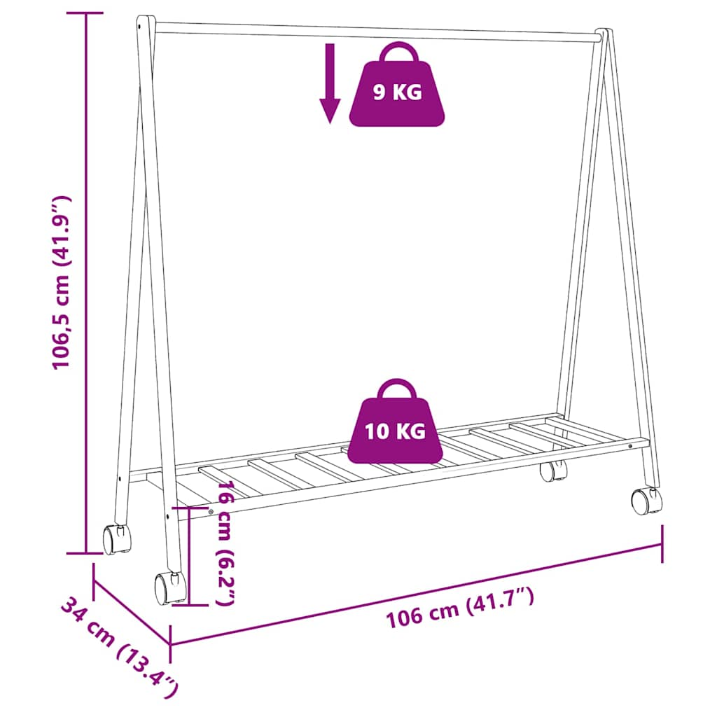 Suport pentru haine cu rafturi și roți 106x34x106,5 cm bambus