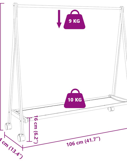 Încărcați imaginea în vizualizatorul Galerie, Suport pentru haine cu rafturi și roți 106x34x106,5 cm bambus
