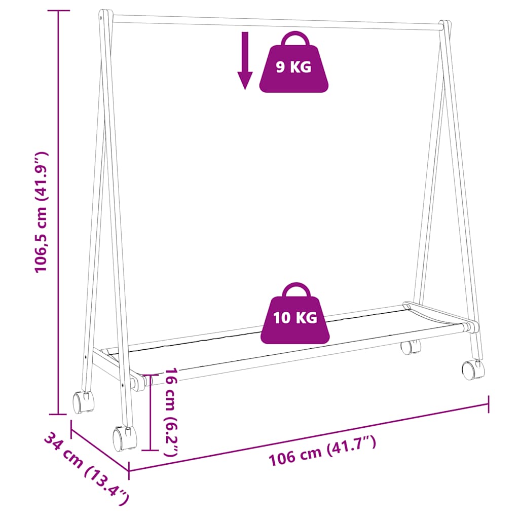 Suport pentru haine cu rafturi și roți 106x34x106,5 cm bambus