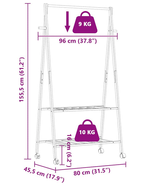 Încărcați imaginea în vizualizatorul Galerie, Suport pentru haine cu rafturi și roți 96x45,5x155,5 cm bambus
