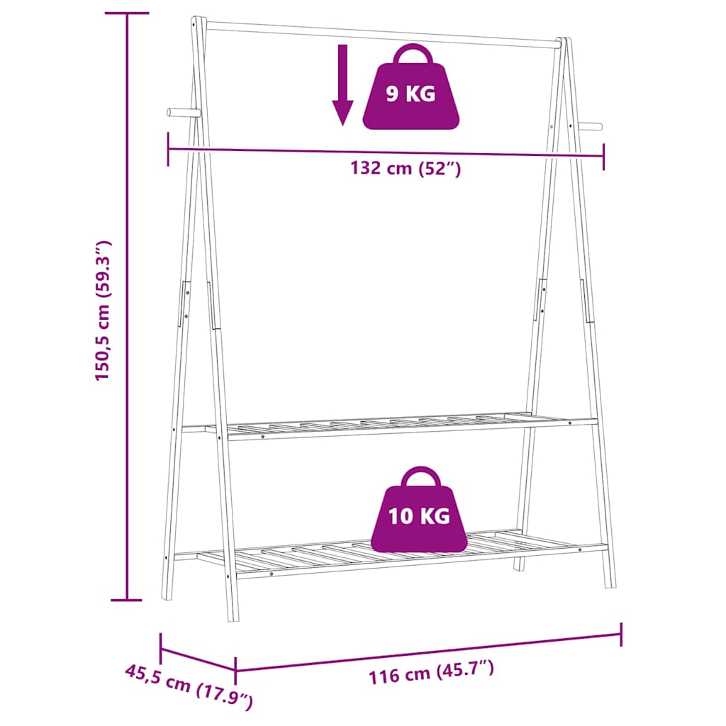 Cuier pentru haine cu rafturi, 132x45,5x150,5 cm, bambus