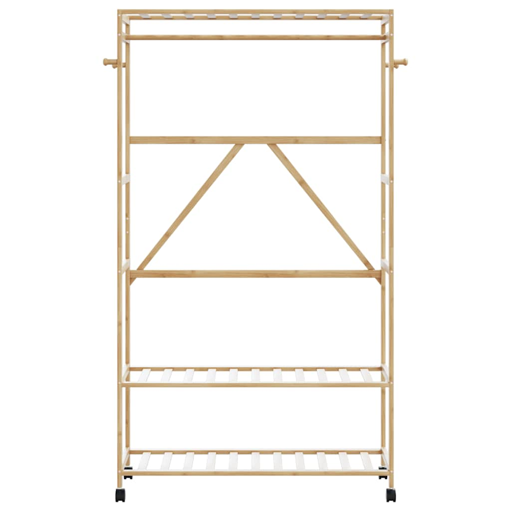 Suport pentru haine cu rafturi și roți 110x40x180 cm bambus