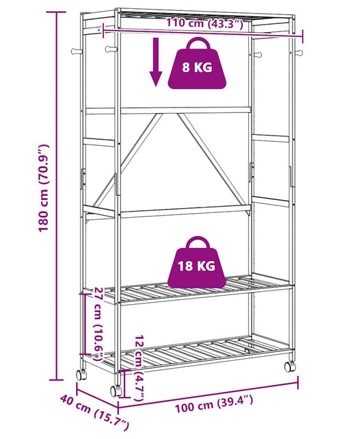 Încărcați imaginea în vizualizatorul Galerie, Suport pentru haine cu rafturi și roți 110x40x180 cm bambus

