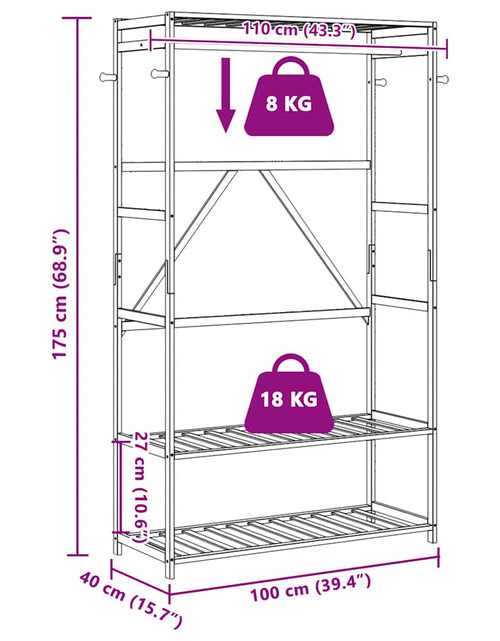 Încărcați imaginea în vizualizatorul Galerie, Cuier pentru haine cu rafturi, 110x40x175 cm, bambus

