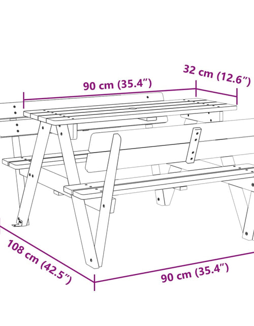 Încărcați imaginea în vizualizatorul Galerie, Masă picnic pentru 4 copii, orificiu umbrelă, lemn masiv brad
