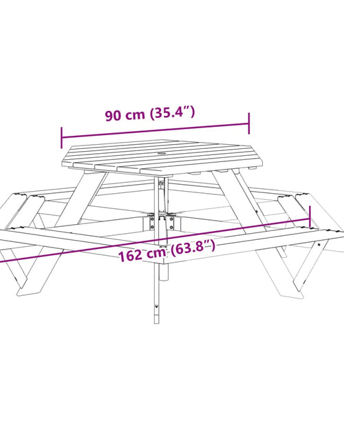 Încărcați imaginea în vizualizatorul Galerie, Masă de picnic pentru 6 copii cu bănci lemn masiv brad, hexagon
