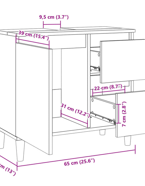 Încărcați imaginea în vizualizatorul Galerie, Dulap de baie, stejar sonoma, 65x33x60 cm, lemn prelucrat
