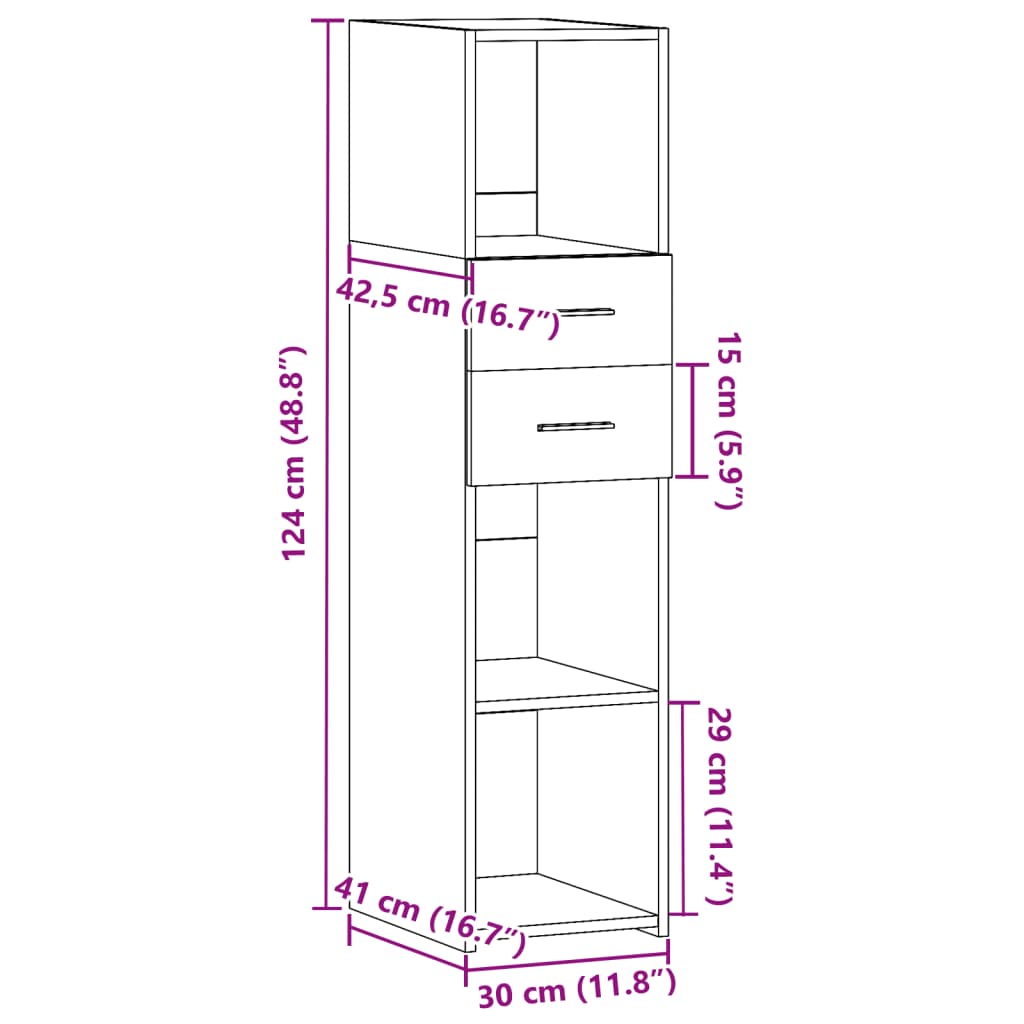 Dulap înalt, gri beton, 30x42,5x124 cm, lemn prelucrat