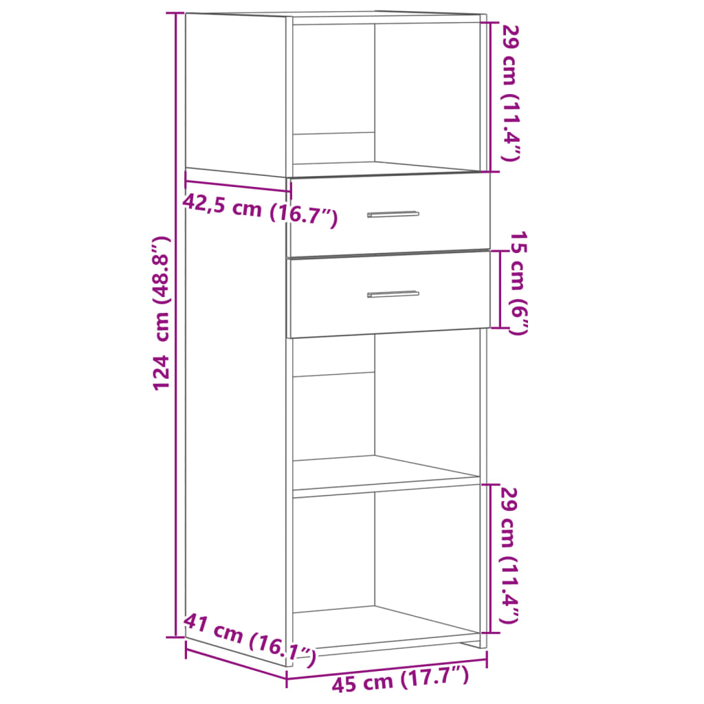 Dulap înalt, gri beton, 45x42,5x124 cm, lemn prelucrat