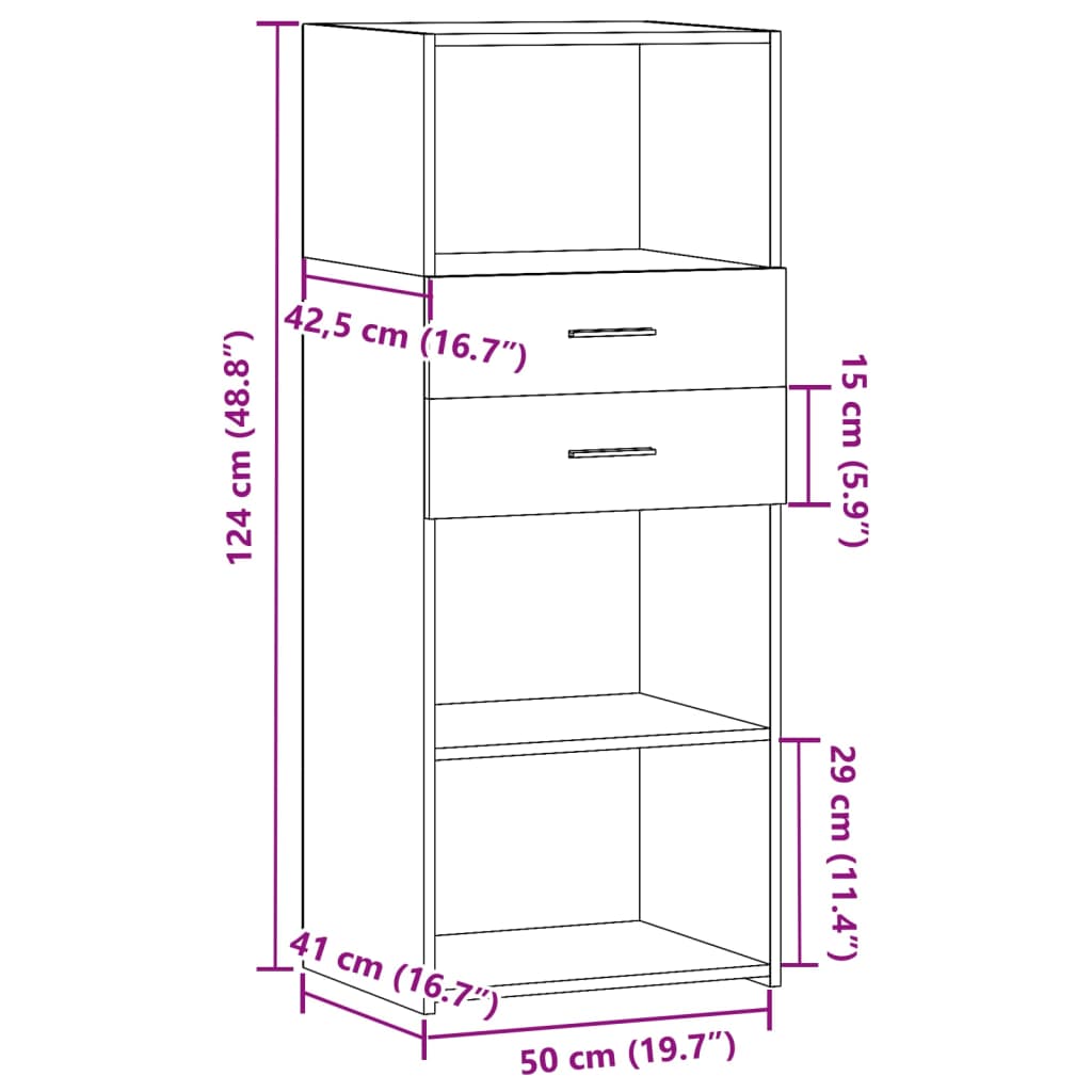 Dulap înalt, gri beton, 50x42,5x124 cm, lemn prelucrat