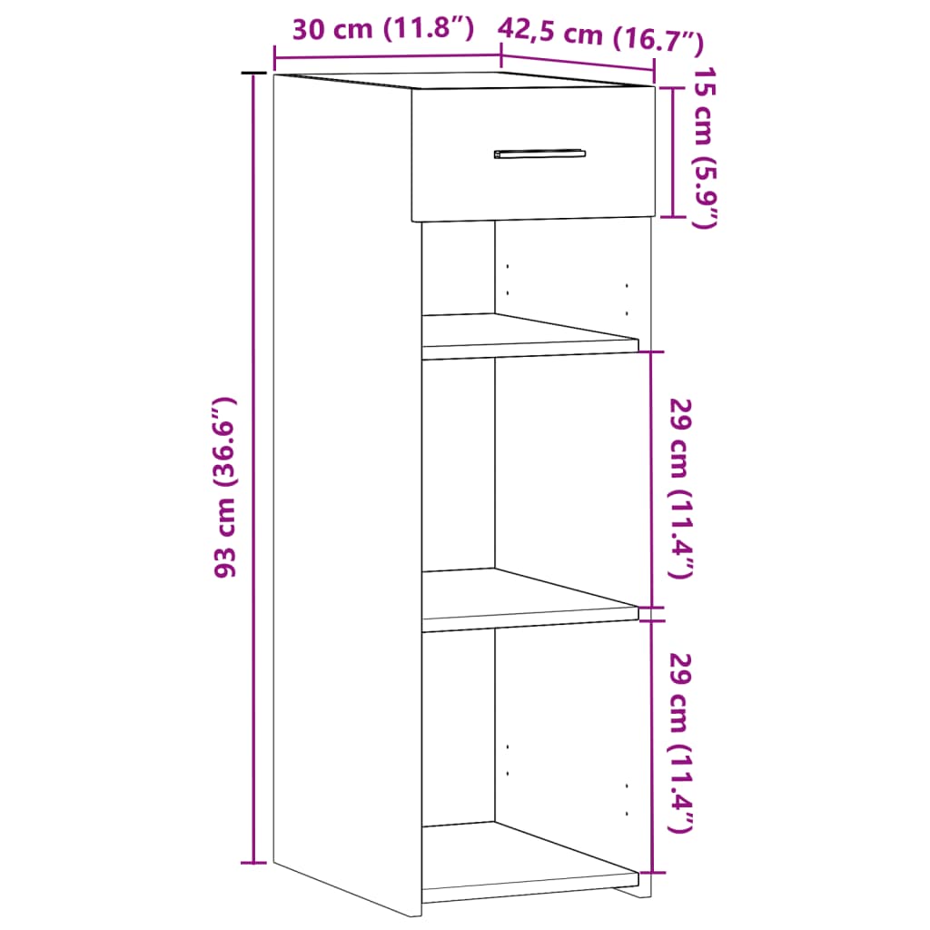 Dulap, negru, 30x42,5x93 cm, lemn prelucrat