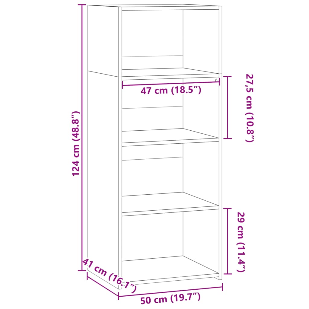 Dulap înalt, gri beton, 50x41x124 cm, lemn prelucrat