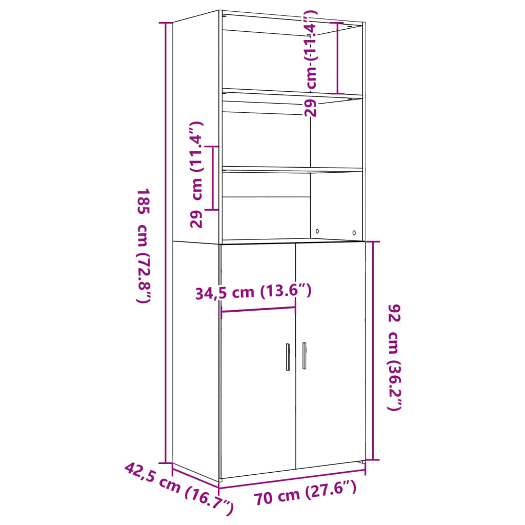 Dulap înalt, gri beton, 70x42,5x185 cm, lemn prelucrat