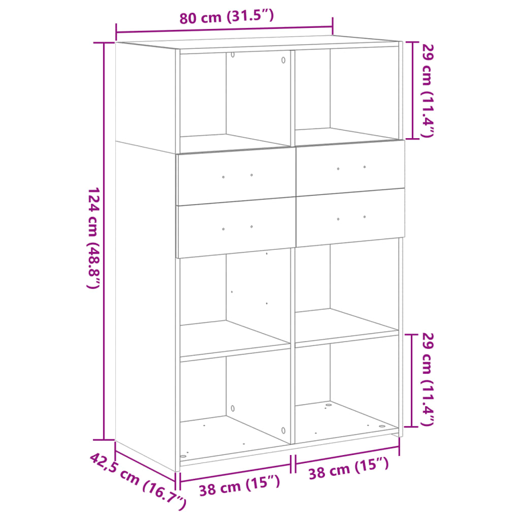 Dulap înalt, gri beton, 80x42,5x124 cm, lemn prelucrat