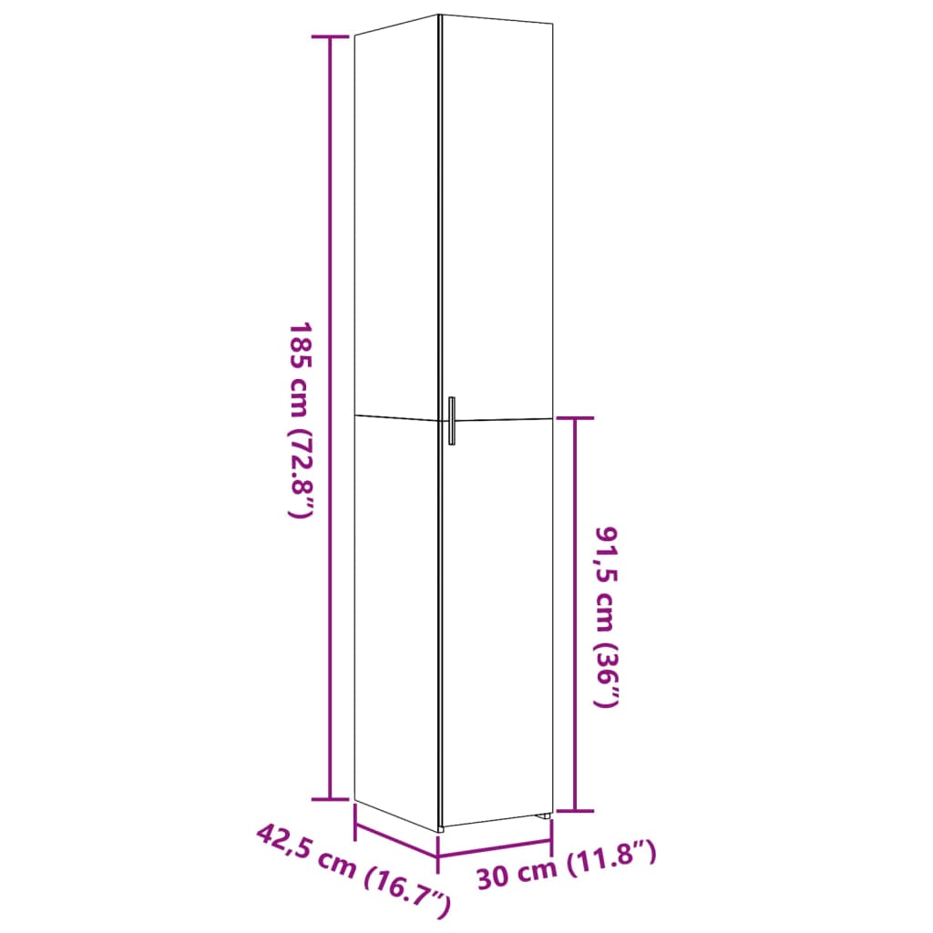 Dulap înalt, gri beton, 30x42,5x185 cm, lemn prelucrat