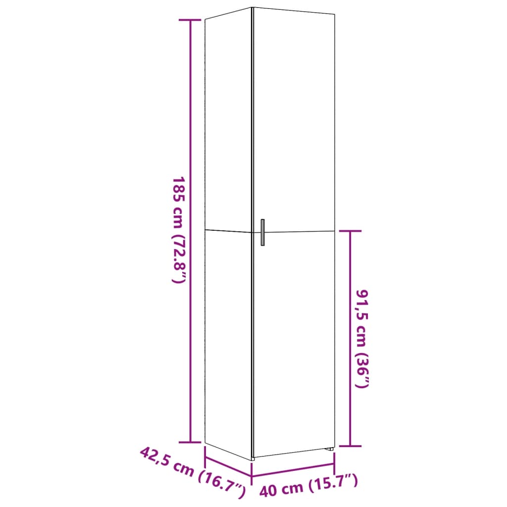 Dulap înalt, gri beton, 40x42,5x185 cm, lemn prelucrat