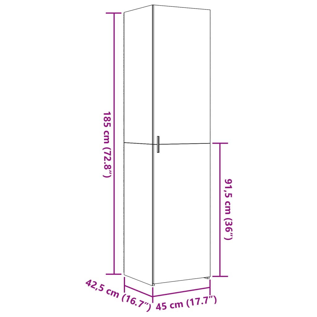 Dulap înalt, gri beton, 45x42,5x185 cm, lemn compozit