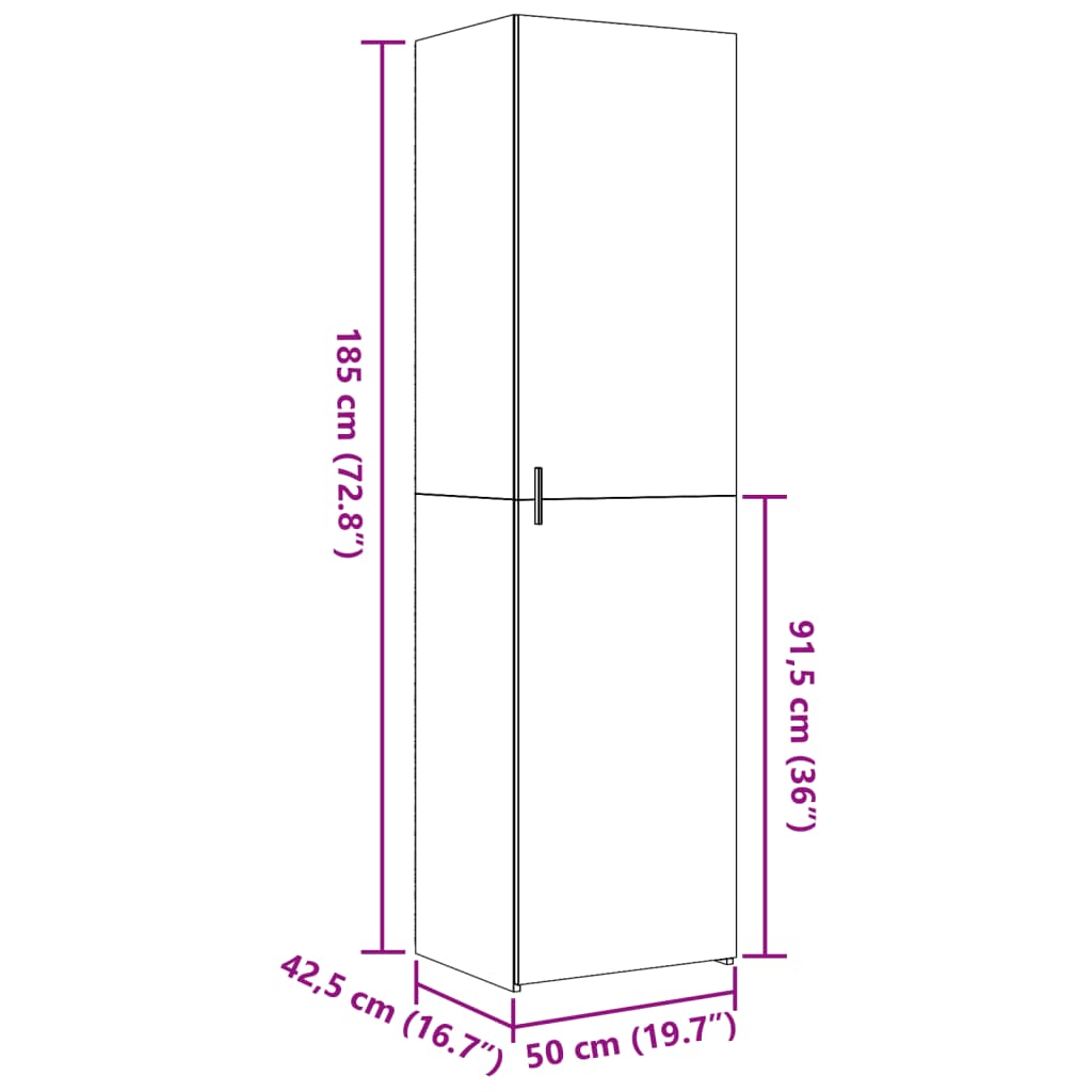 Dulap înalt, gri beton, 50x42,5x185 cm, lemn prelucrat