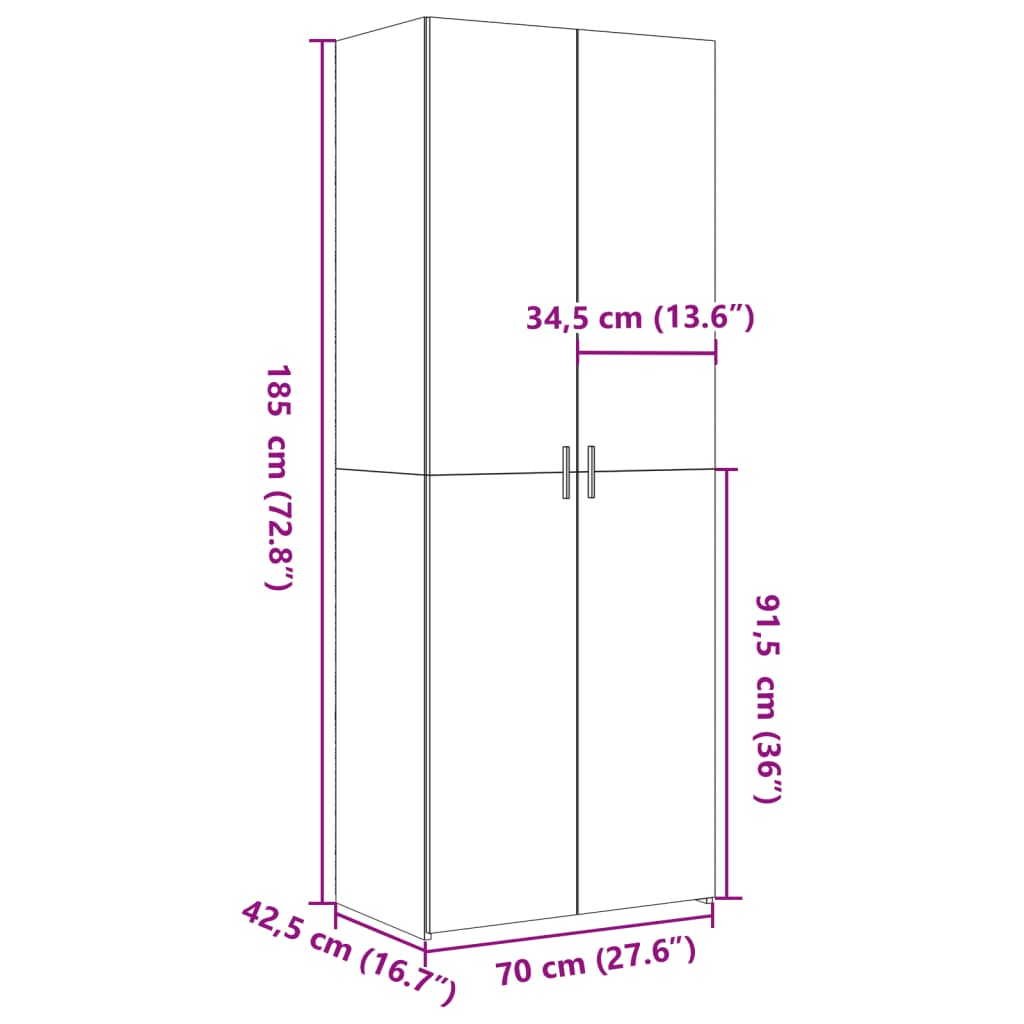 Dulap înalt, gri beton, 70x42,5x185 cm, lemn prelucrat