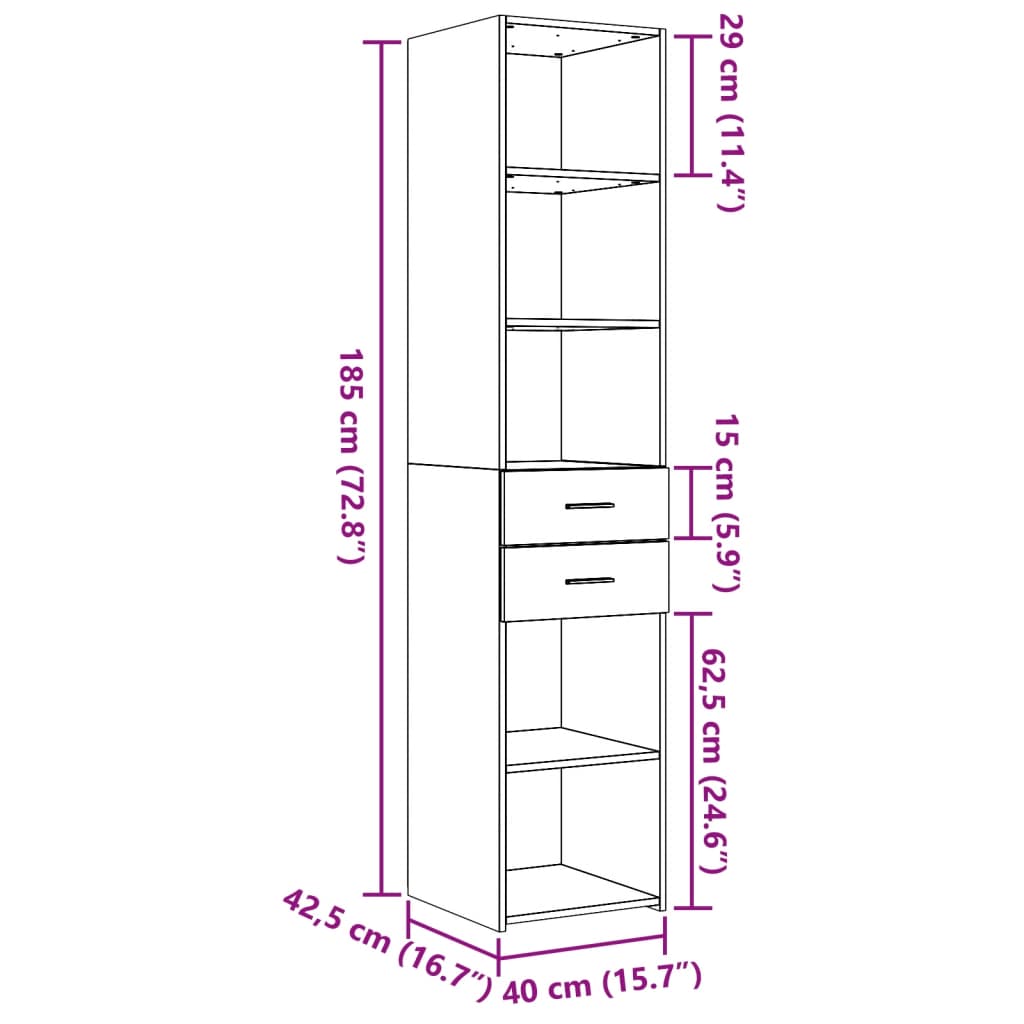 Dulap înalt, gri beton, 40x42,5x185 cm, lemn prelucrat