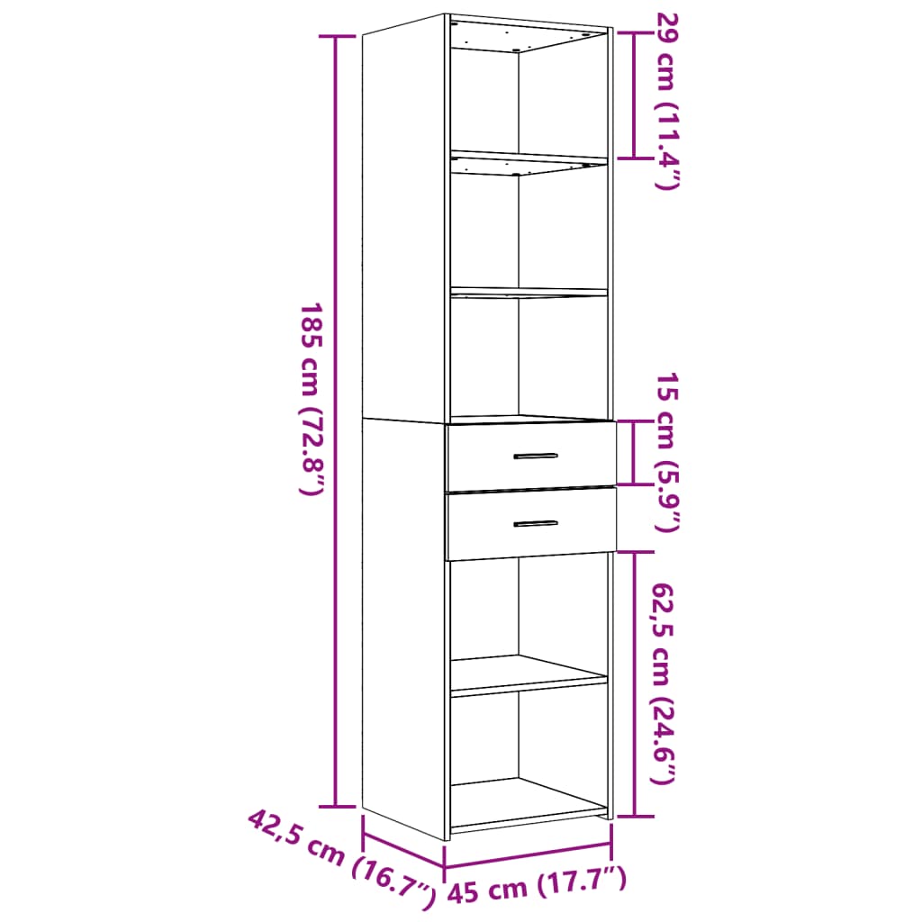 Dulap înalt, gri beton, 45x42,5x185 cm, lemn compozit