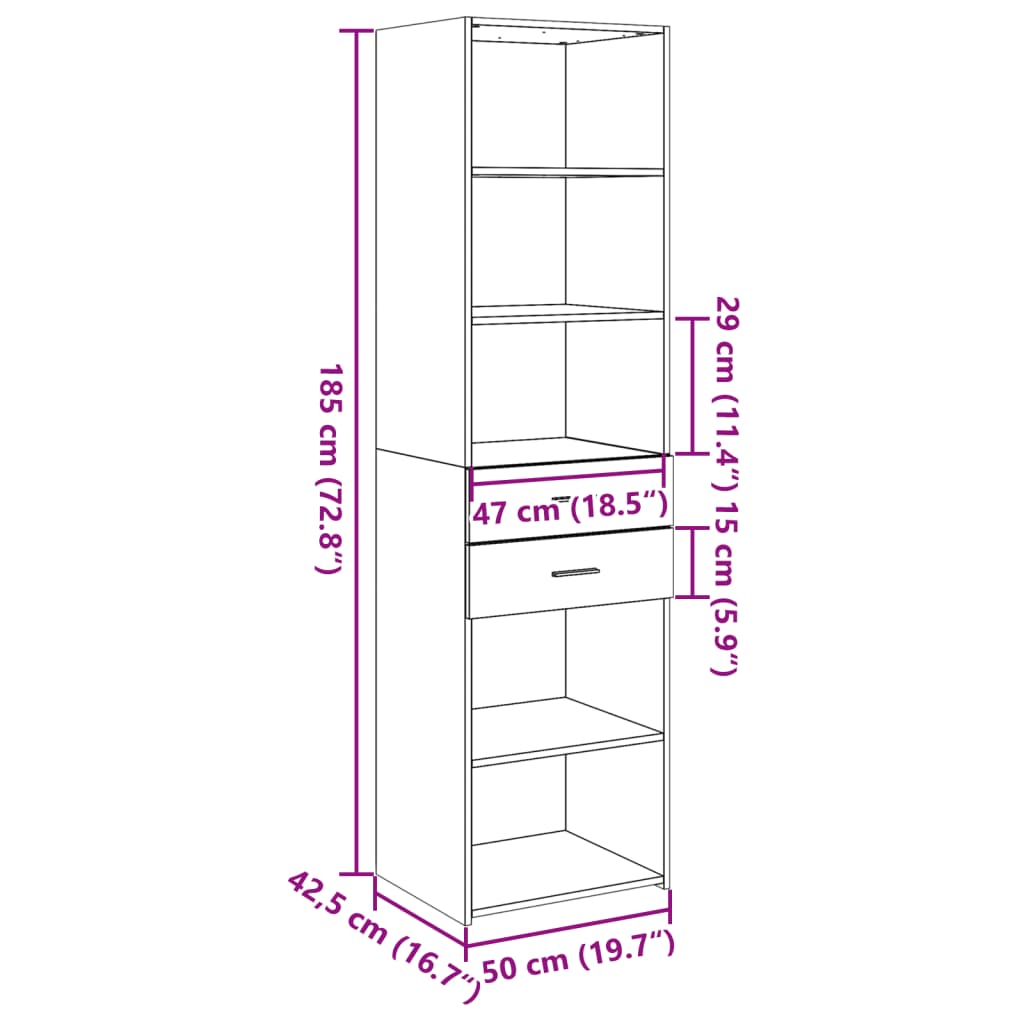 Dulap înalt, gri beton, 50x42,5x185 cm, lemn prelucrat