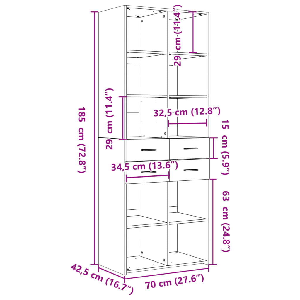 Dulap înalt, gri beton, 70x42,5x185 cm, lemn prelucrat