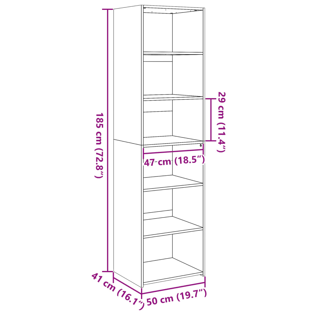 Dulap înalt, gri beton, 50x41x185 cm, lemn prelucrat