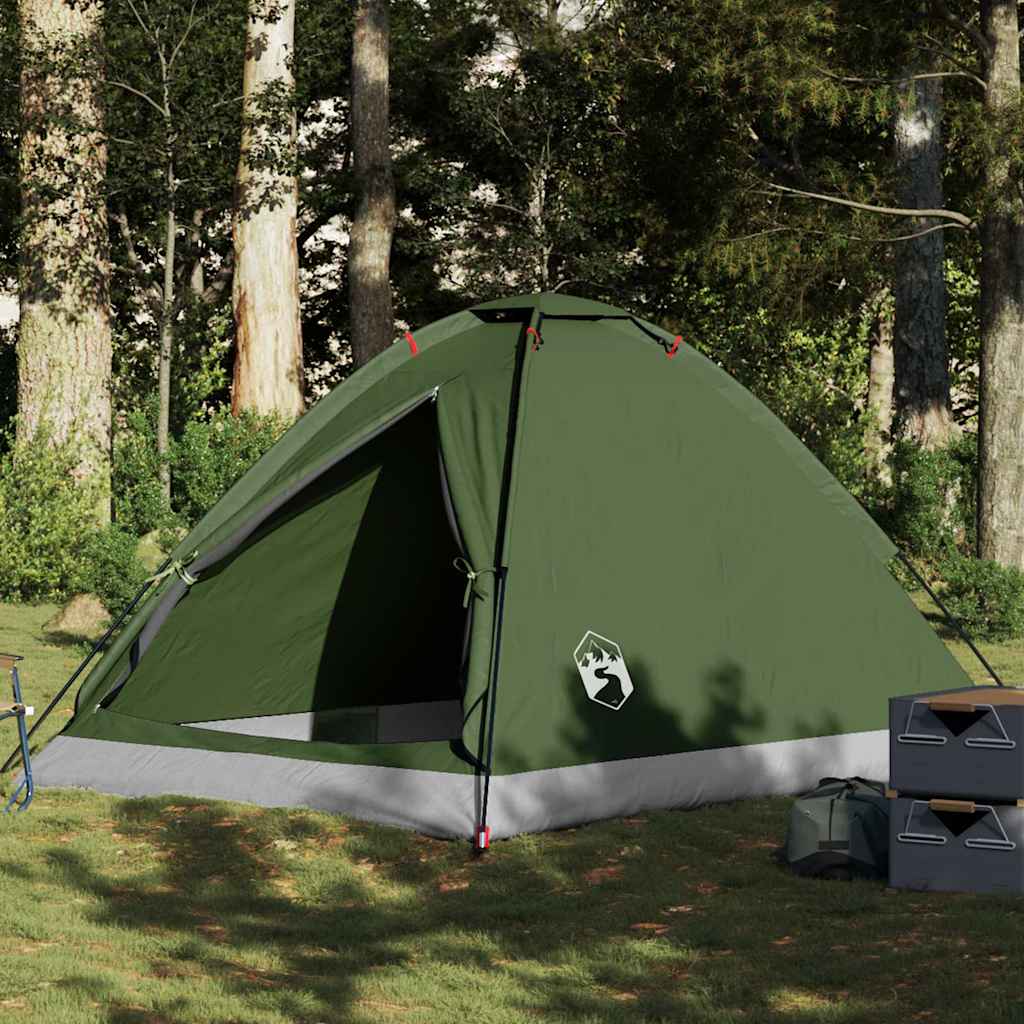 Cort camping cupolă 4 persoane verde măsliniu impermeabil