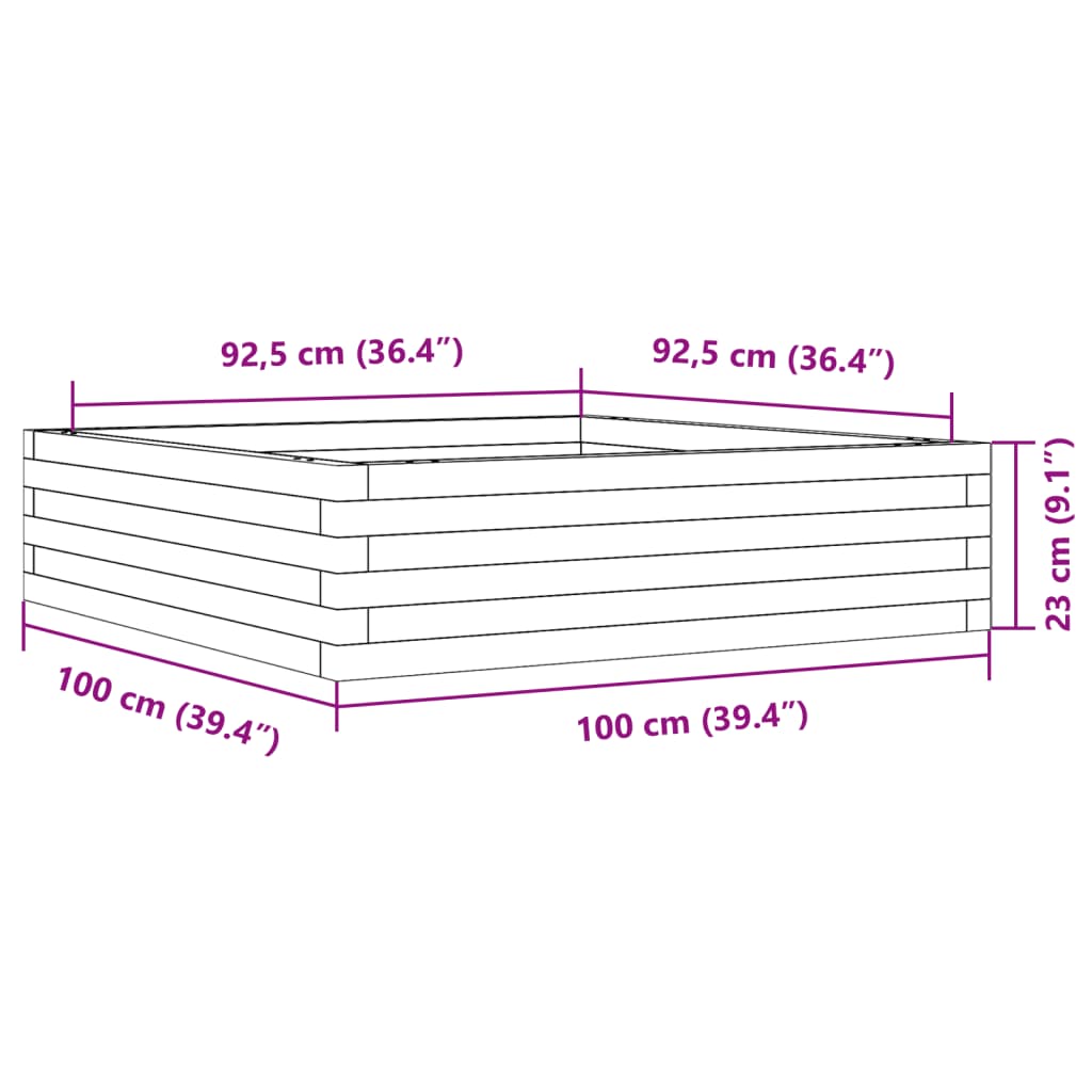 Jardinieră de grădină, alb, 100x100x23 cm, lemn masiv de pin