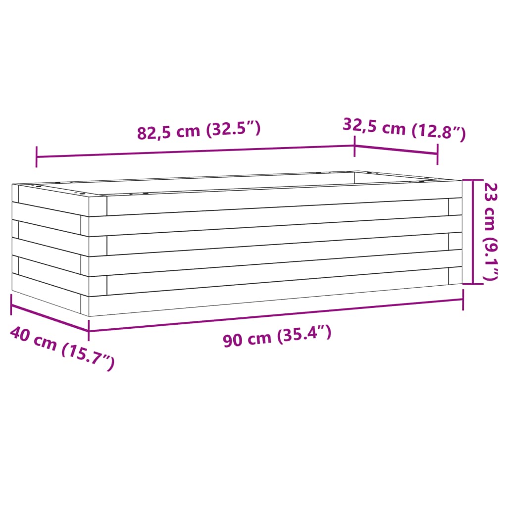 Jardinieră de grădină, alb, 90x40x23 cm, lemn masiv de pin