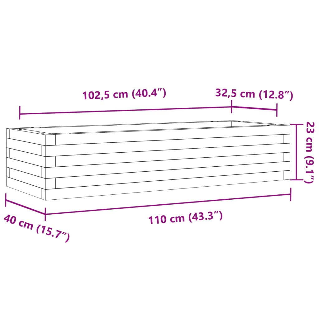 Jardinieră de grădină, alb, 110x40x23 cm, lemn masiv de pin