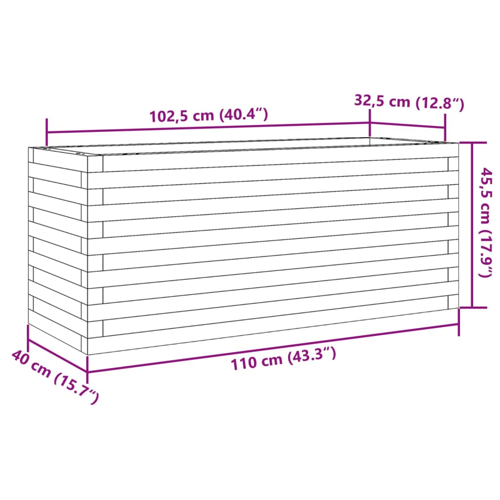 Jardinieră de grădină, alb, 110x40x45,5 cm, lemn masiv de pin