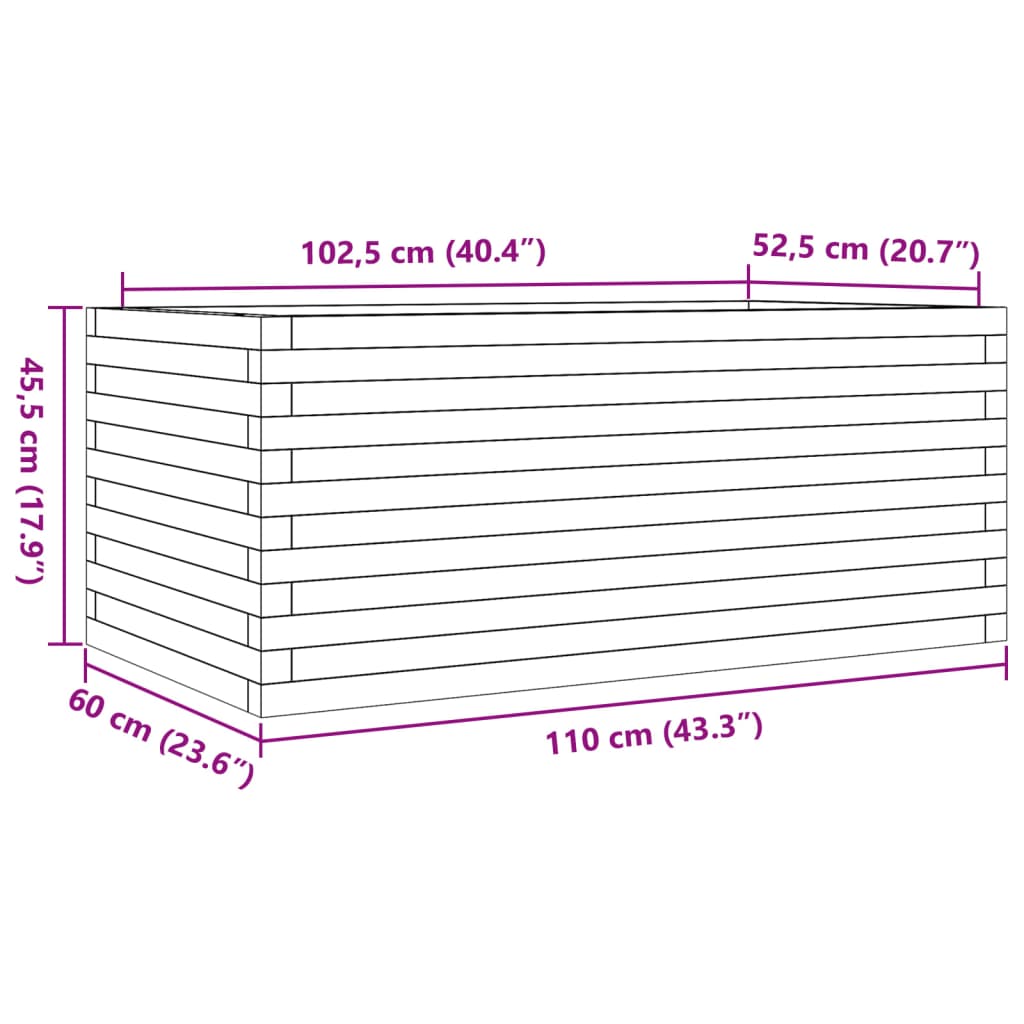 Jardinieră de grădină, alb, 110x60x45,5 cm, lemn masiv de pin