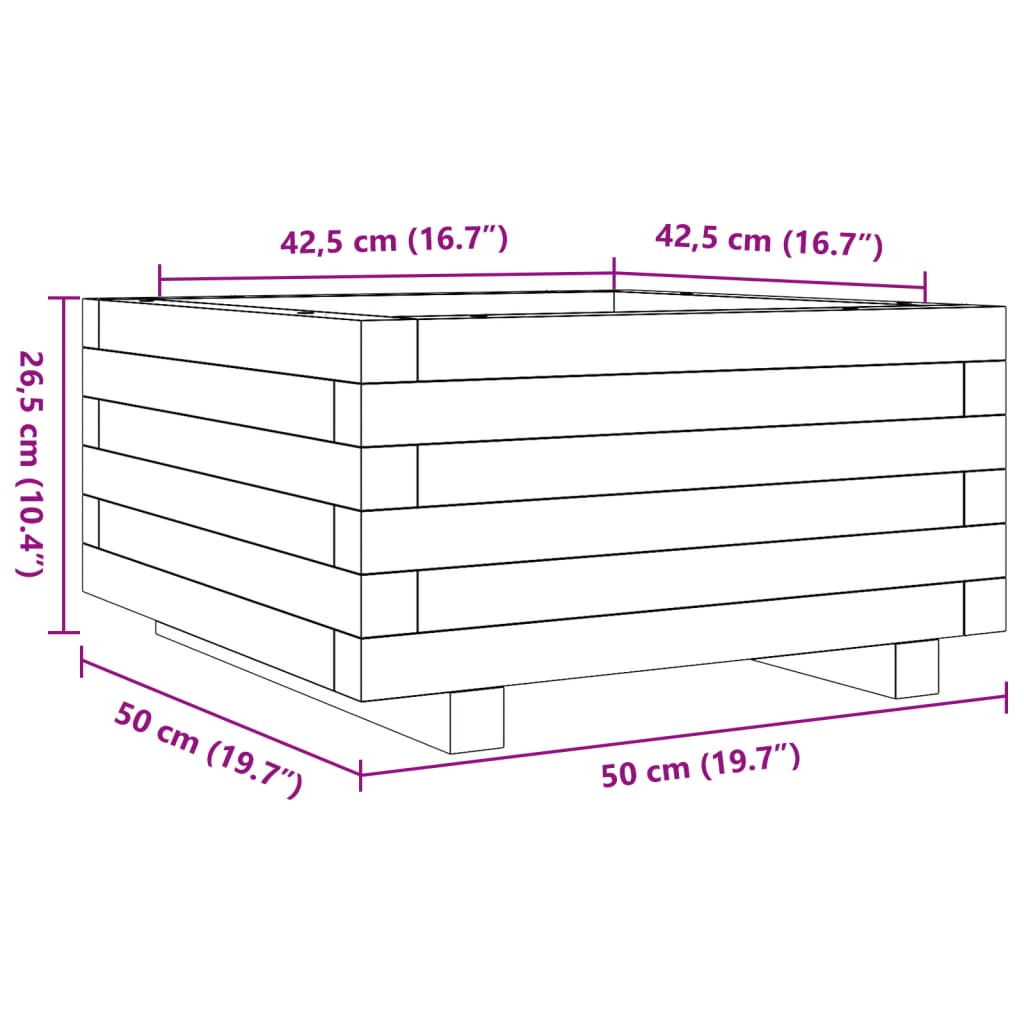 Jardinieră de grădină, alb, 50x50x26,5 cm, lemn masiv de pin