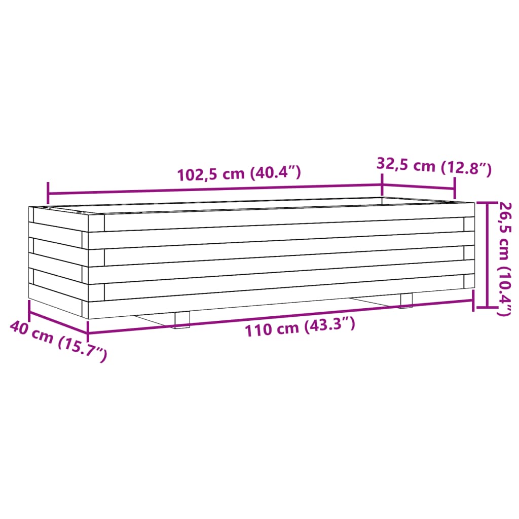 Jardinieră de grădină, alb, 110x40x26,5 cm, lemn masiv de pin