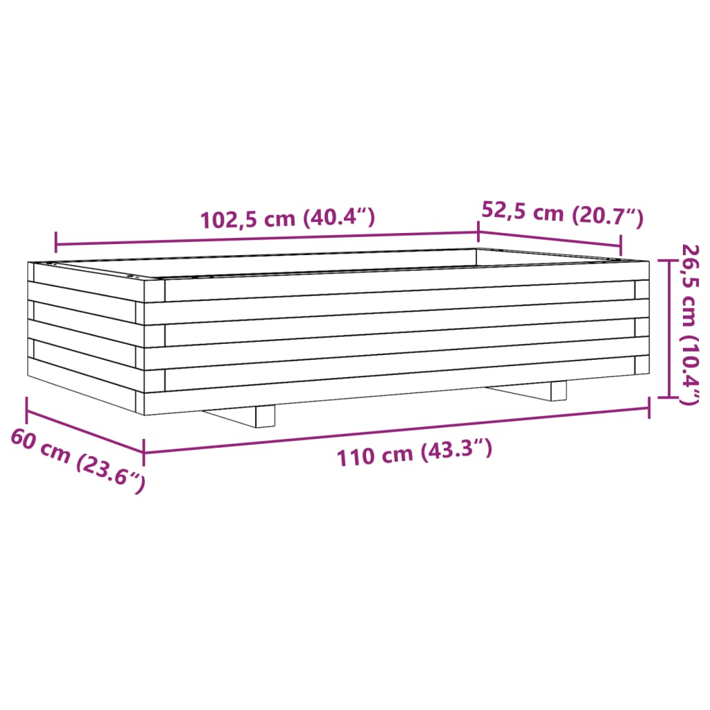 Jardinieră de grădină, alb, 110x60x26,5 cm, lemn masiv de pin