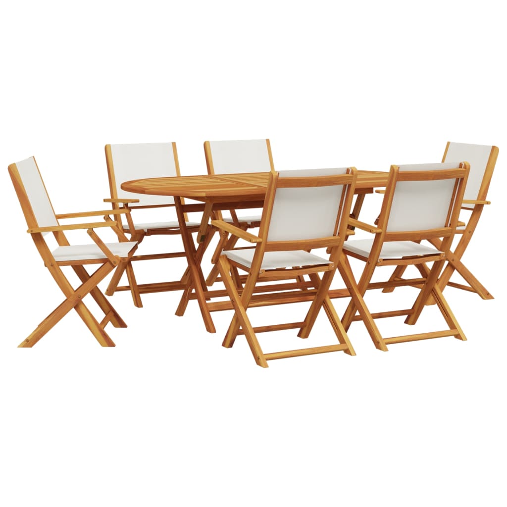 Set mobilier de grădină 7 piese textil alb crem/lemn masiv