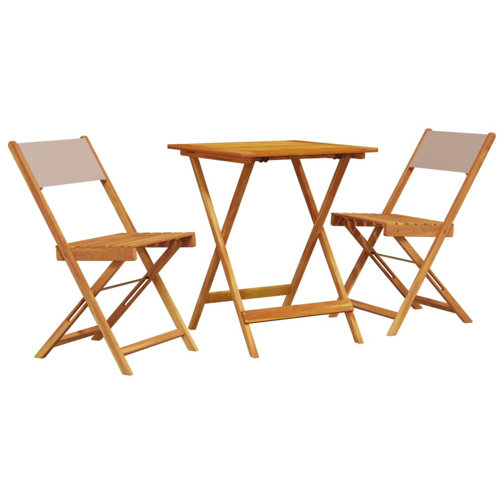 Set mobilier bistro, 3 piese, textil taupe/lemn masiv