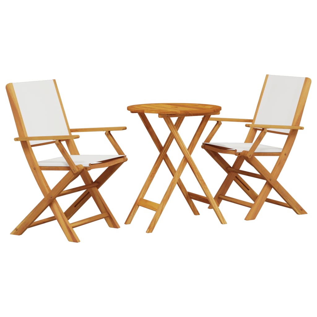 Set mobilier bistro, 3 piese, textil alb crem/lemn masiv